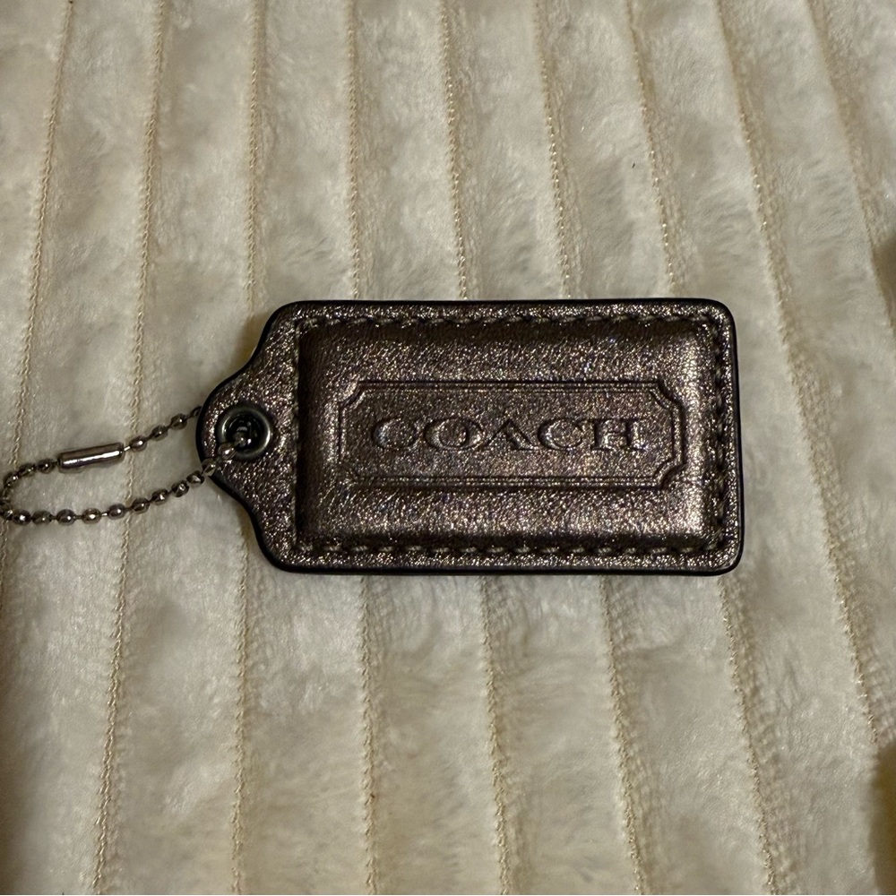 Coach Metallic Bronze Leather Bag Tag with Chain
